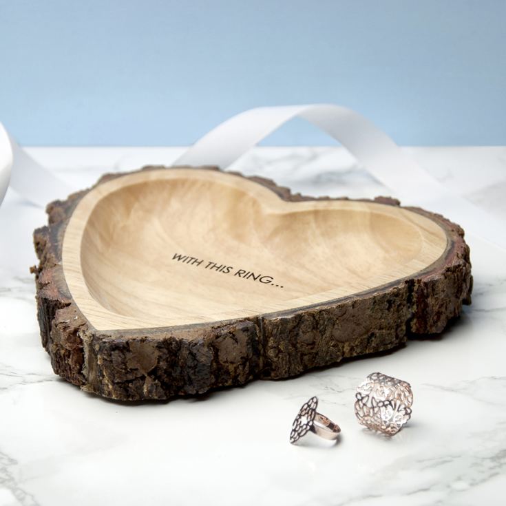 Engraved Couples Names Rustic Carved Wooden Heart Dish product image