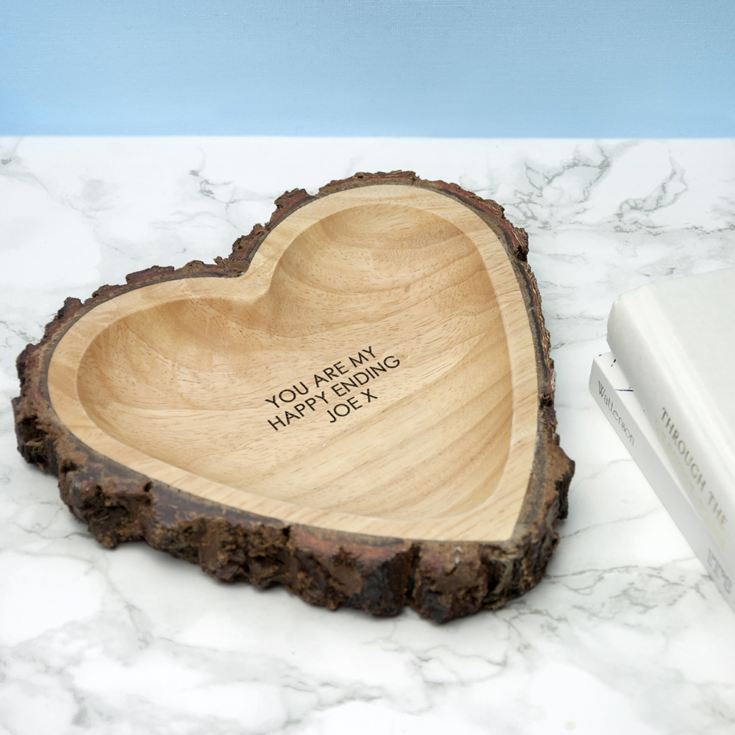 Engraved Couples Names Rustic Carved Wooden Heart Dish product image