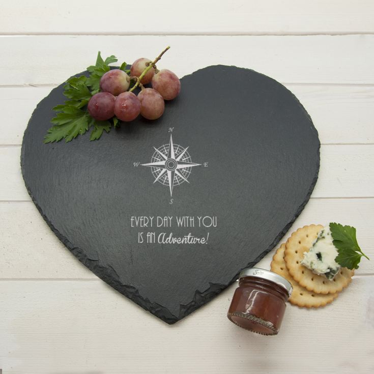 Romantic Compass Heart Slate Personalised Cheese Board product image