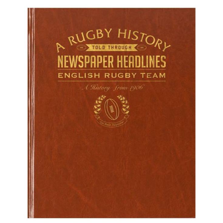 Personalised History of English Rugby Newspaper Book - Brown Leatherette product image