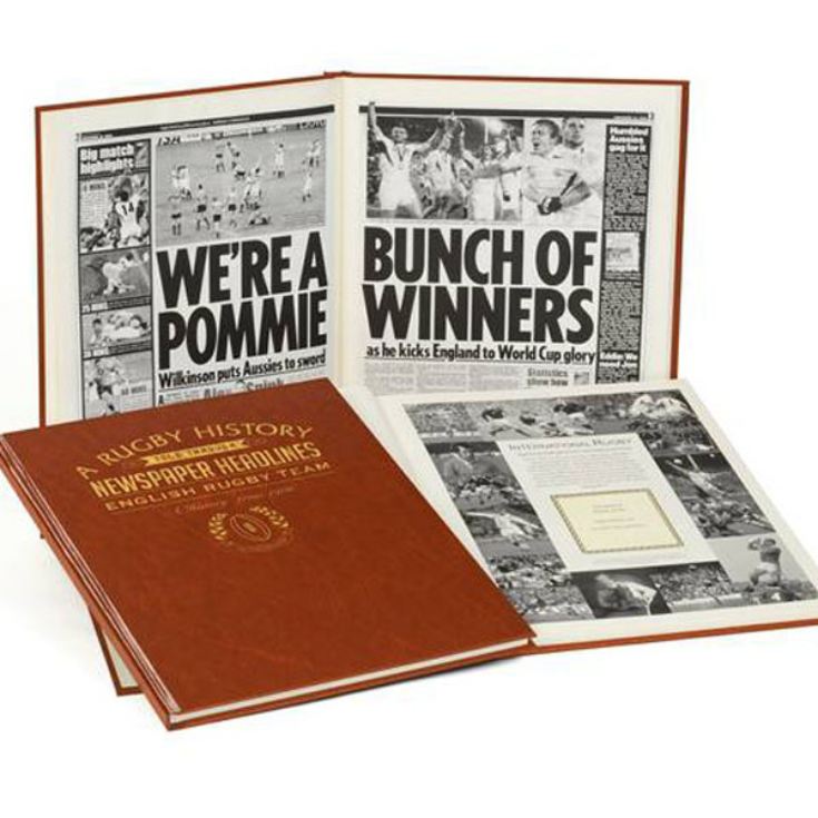Personalised History of English Rugby Newspaper Book - Brown Leatherette product image