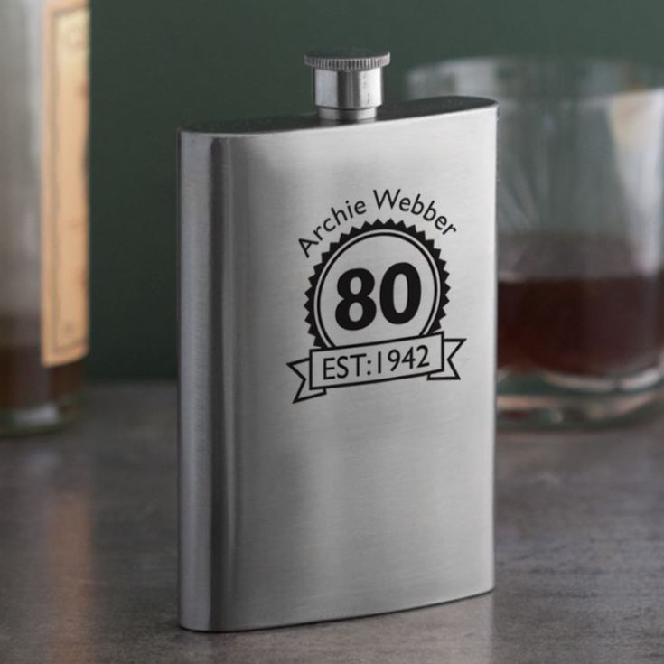 Personalised 80th Birthday Hip Flask product image