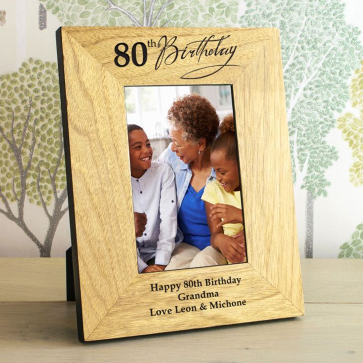 Personalised 80th Birthday Wooden Photo Frame product image