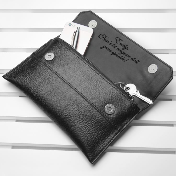 Personalised Black Leather Clutch Bag product image