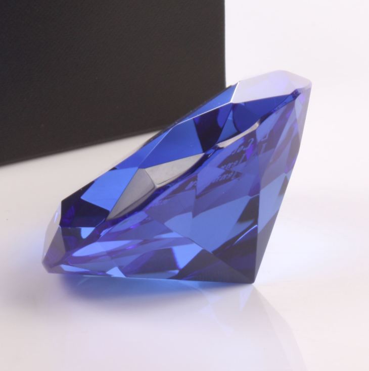 Engraved Blue Diamond Shaped Paperweight product image
