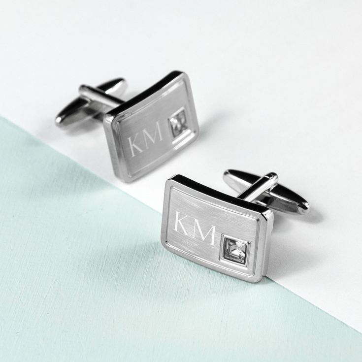 Personalised Brushed Silver Cufflinks With Crystal product image