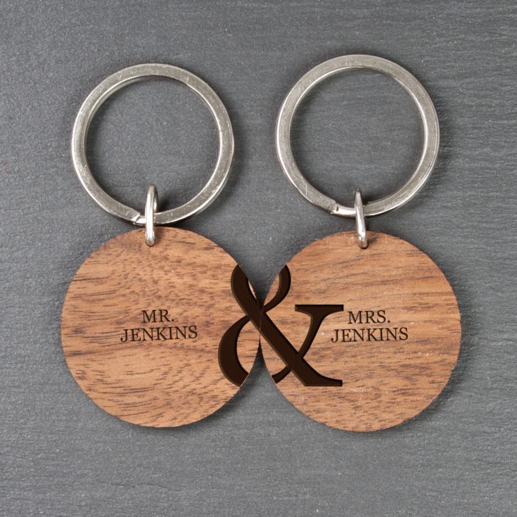 Personalised Couples Set of Two Wooden Keyrings product image