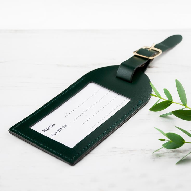 Personalised Dark Green Foiled Leather Luggage Tag product image
