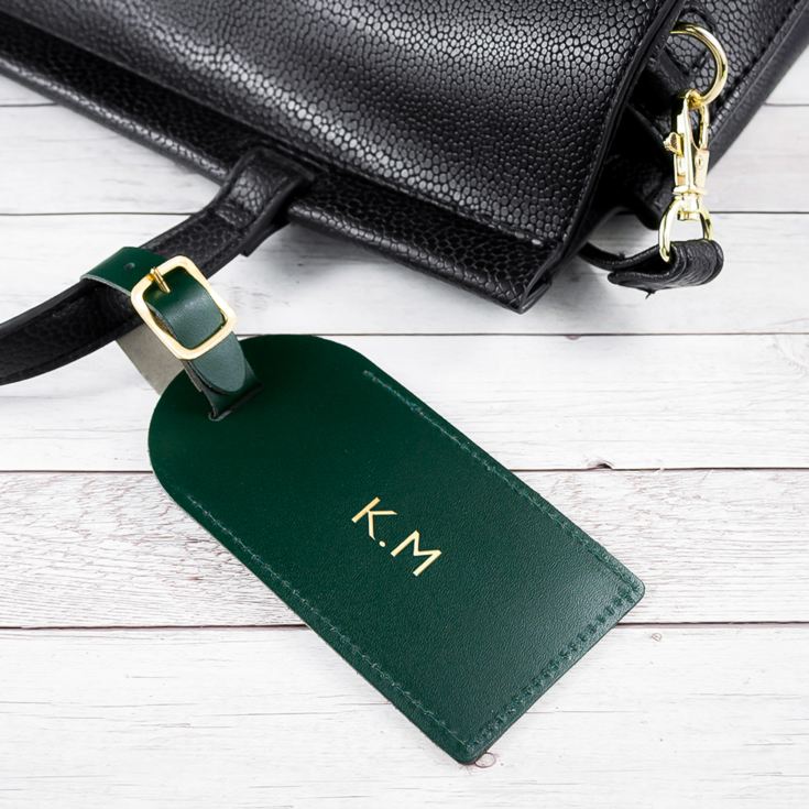 Personalised Dark Green Foiled Leather Luggage Tag product image