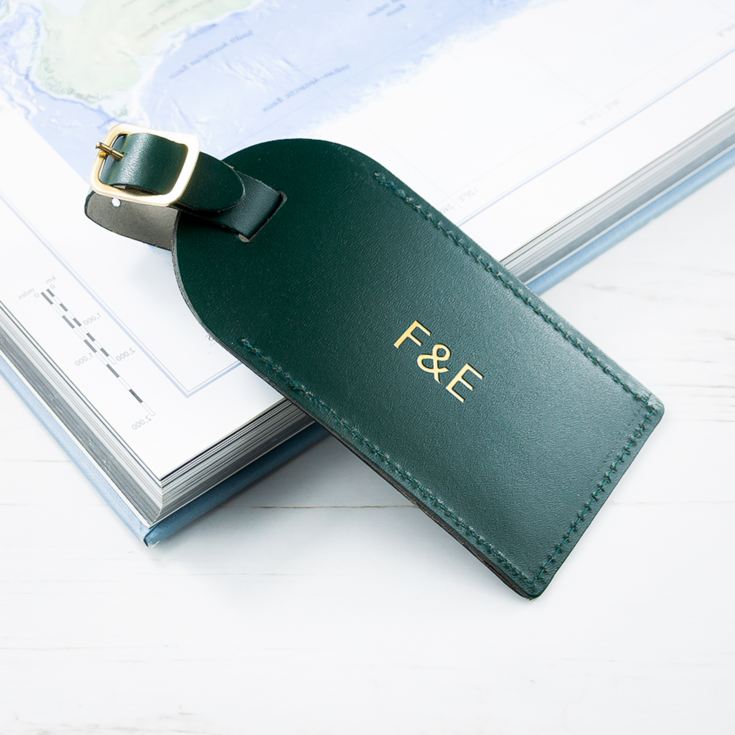 Personalised Dark Green Foiled Leather Luggage Tag product image