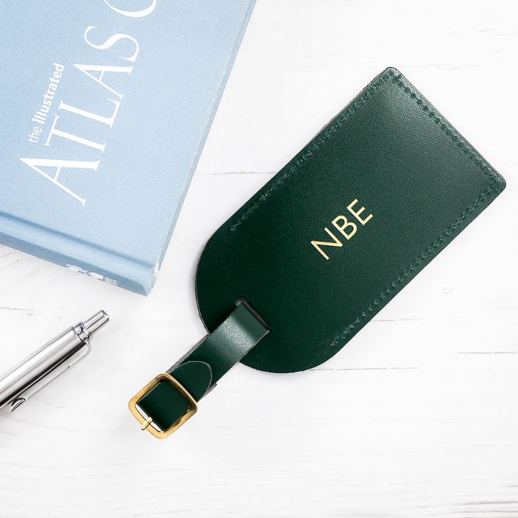 Personalised Dark Green Foiled Leather Luggage Tag product image