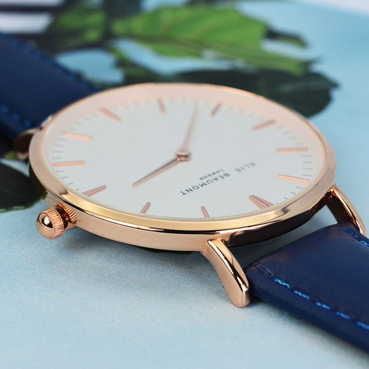 Modern Vintage Personalised Leather Watch in Navy The Gift Experience