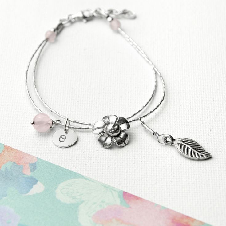 Personalised Forget Me Not Friendship Bracelet With Rose Quartz Stones product image