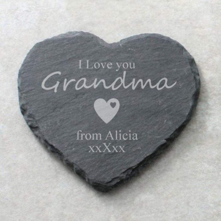 I Love You Grandma Personalised Heart Shaped Slate Coaster product image