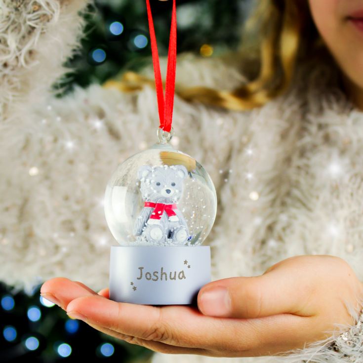 Personalised Name Only Teddy Bear Glitter Snow Globe Tree Decoration product image
