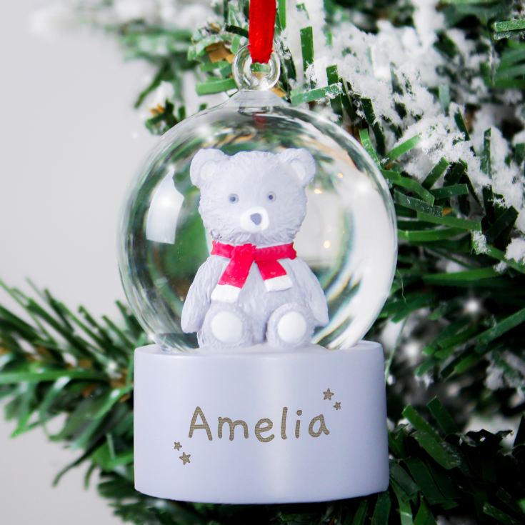 Personalised Name Only Teddy Bear Glitter Snow Globe Tree Decoration product image