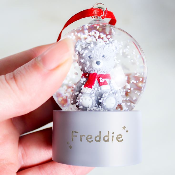 Personalised Name Only Teddy Bear Glitter Snow Globe Tree Decoration product image