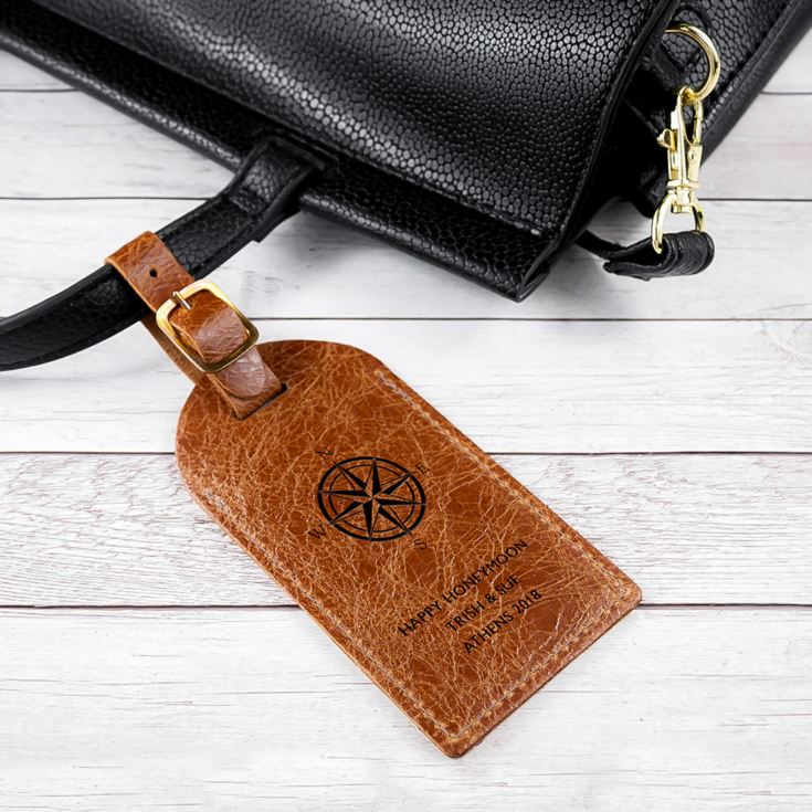 Personalised Natural Tan Engraved Leather Luggage Tag product image