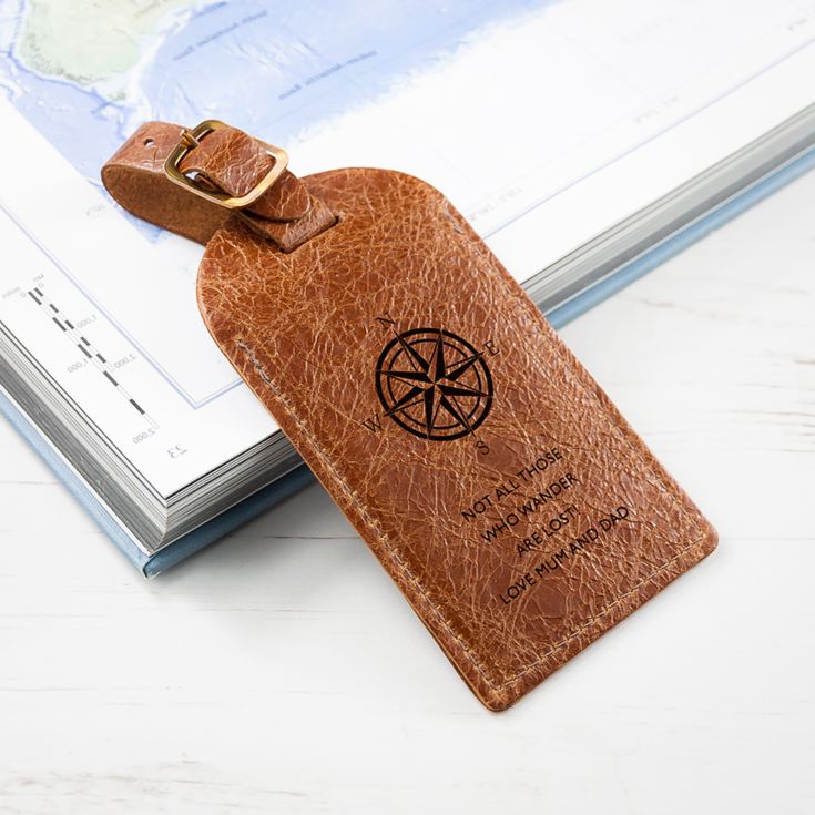 Personalised Natural Tan Engraved Leather Luggage Tag product image