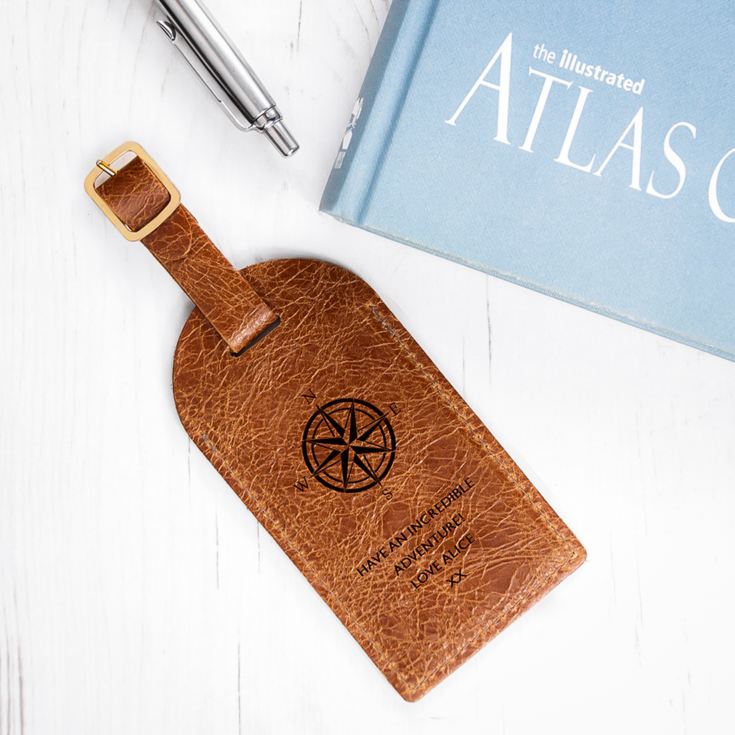 Personalised Natural Tan Engraved Leather Luggage Tag product image