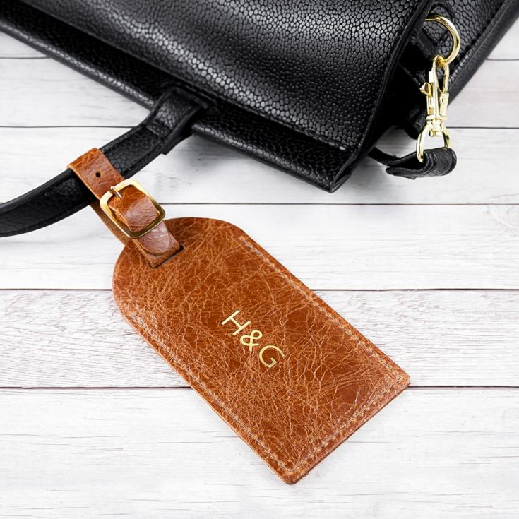 Personalised Natural Tan Foiled Leather Luggage Tag product image