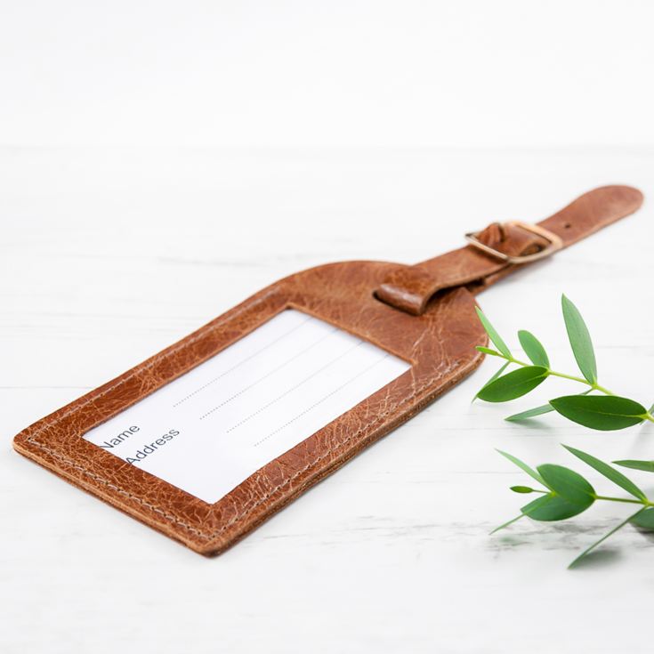 Personalised Natural Tan Foiled Leather Luggage Tag product image