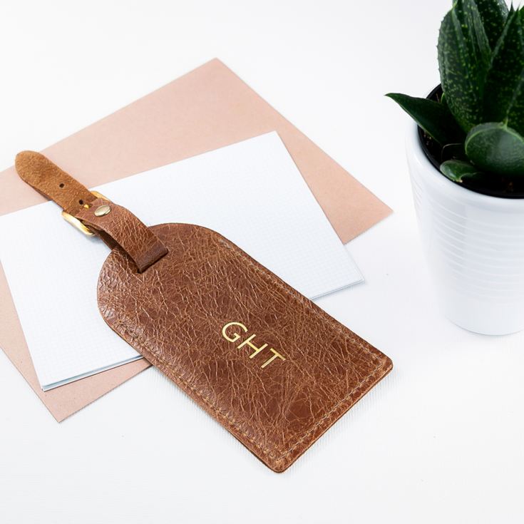 Personalised Natural Tan Foiled Leather Luggage Tag product image