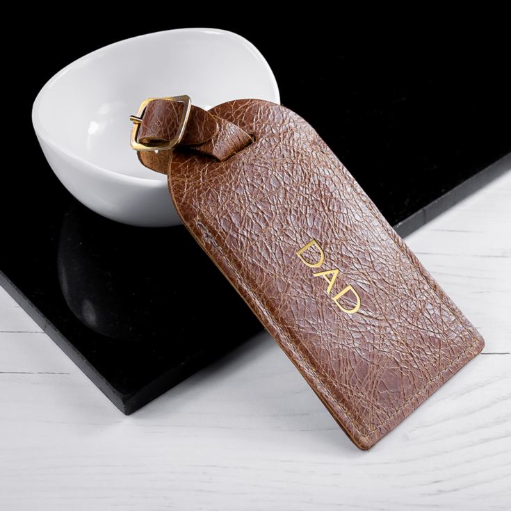 Personalised Natural Tan Foiled Leather Luggage Tag product image