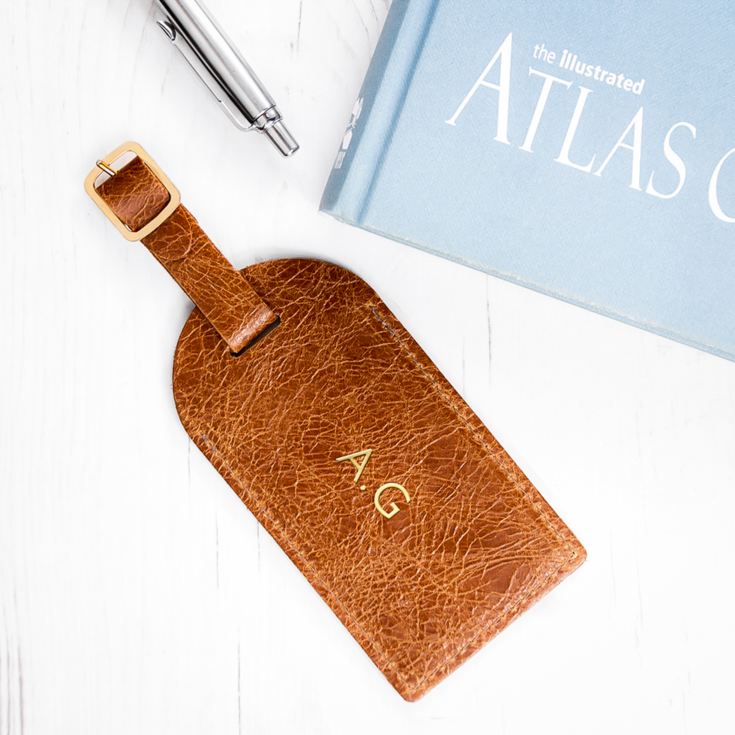 Personalised Natural Tan Foiled Leather Luggage Tag product image