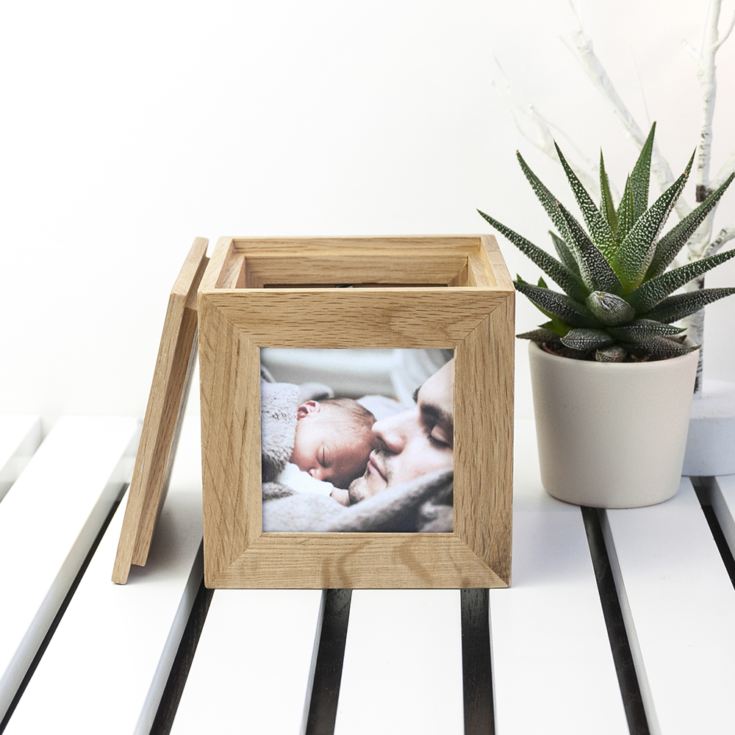 Personalised Oak Photo Cube Keepsake Box product image