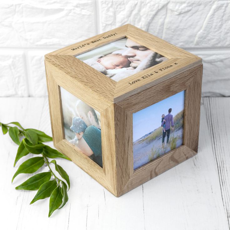 Personalized Oak Photo Cube Keepsake Box