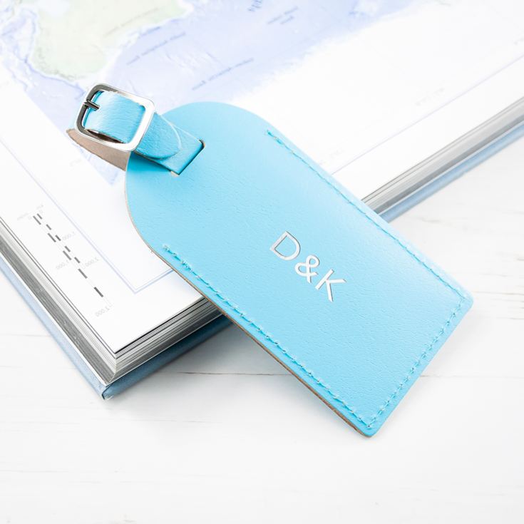 Personalised Pastel Blue Foiled Leather Luggage Tag product image