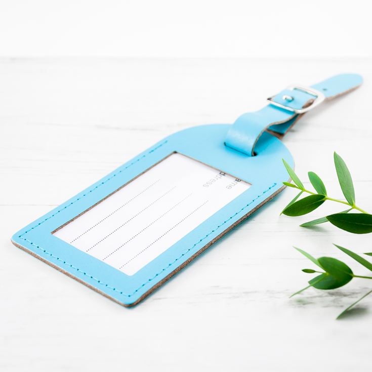 Personalised Pastel Blue Foiled Leather Luggage Tag product image