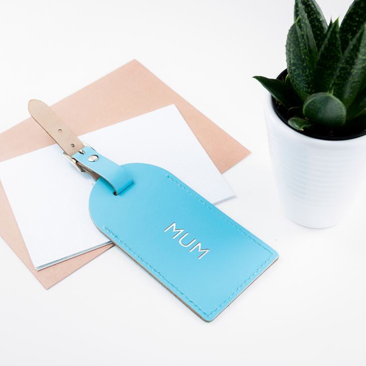 Personalised Pastel Blue Foiled Leather Luggage Tag product image