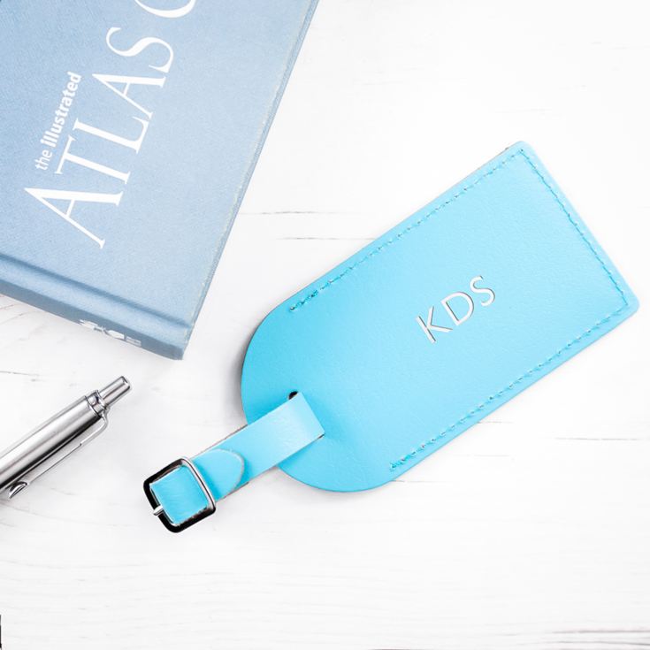 Personalised Pastel Blue Foiled Leather Luggage Tag product image