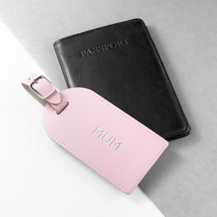 Personalised Pastel Pink Foiled Leather Luggage Tag product image