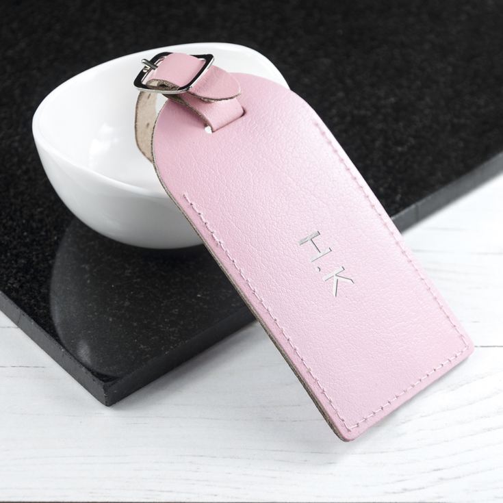 Personalised Pastel Pink Foiled Leather Luggage Tag product image