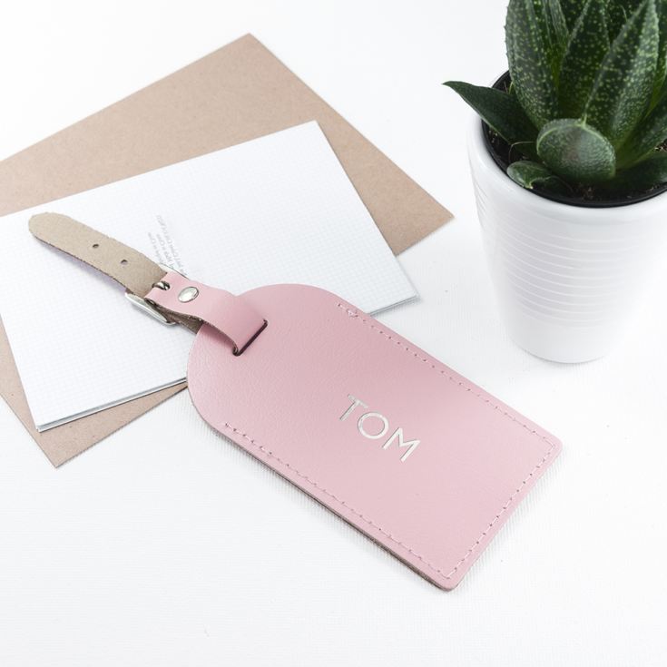 Personalised Pastel Pink Foiled Leather Luggage Tag product image