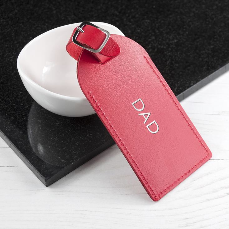 Personalised Red Foiled Leather Luggage Tag product image