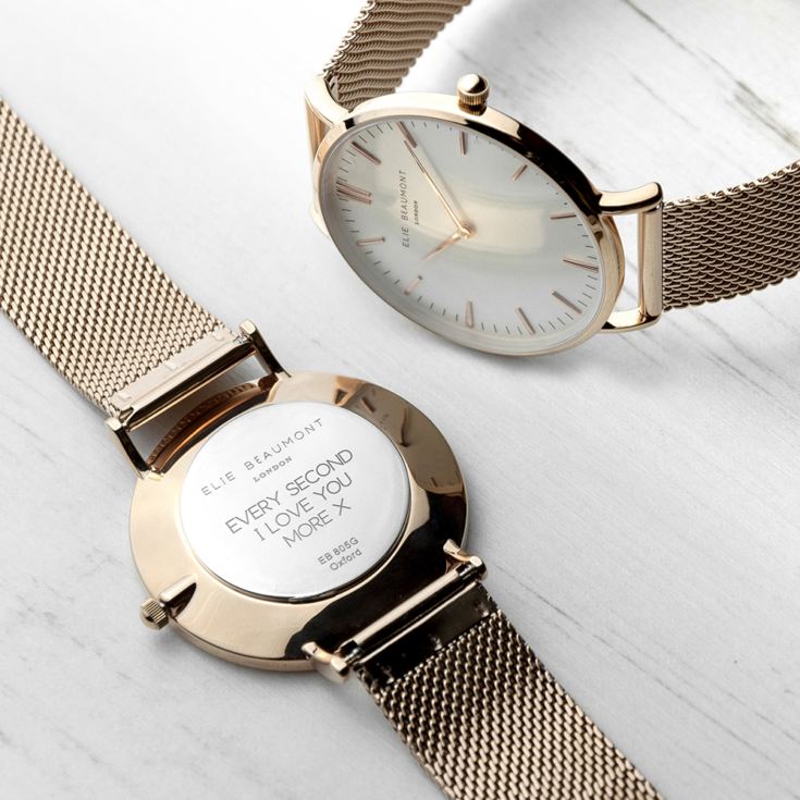 Personalised Rose Gold Mesh Strapped Watch With White Dial product image