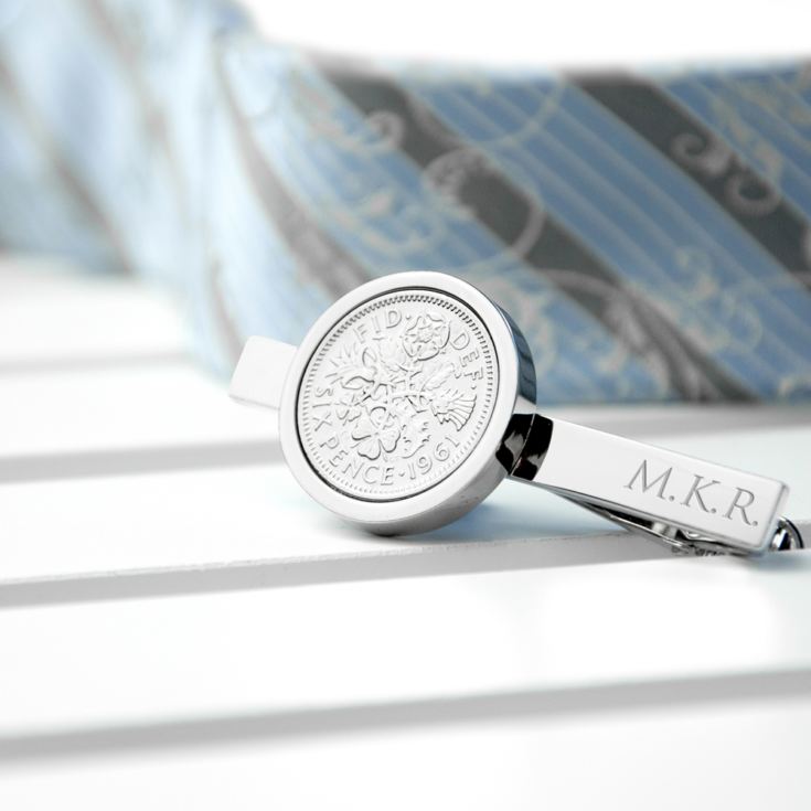 Personalised Silver Plated Lucky Sixpence Tie Clip product image