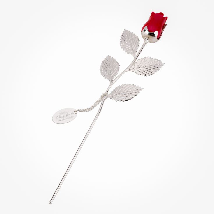 Personalised Silver Plated Rose With Red Bud product image