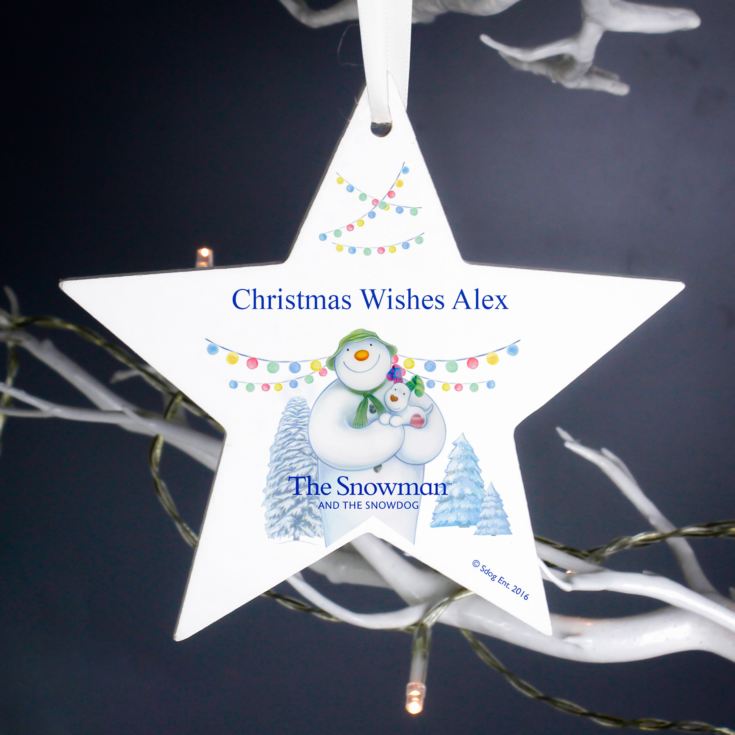 Personalised The Snowman and the Snowdog Wooden Star Decoration product image