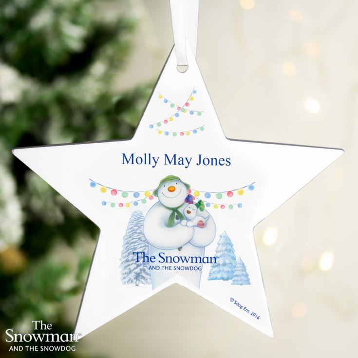 Personalised The Snowman and the Snowdog Wooden Star Decoration product image