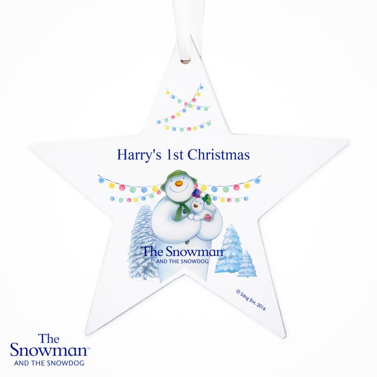 Personalised The Snowman and the Snowdog Wooden Star Decoration product image