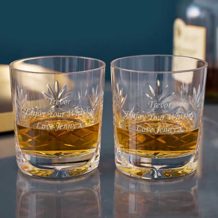 Pair of Engraved Cut Crystal Whisky Tumblers The Gift Experience