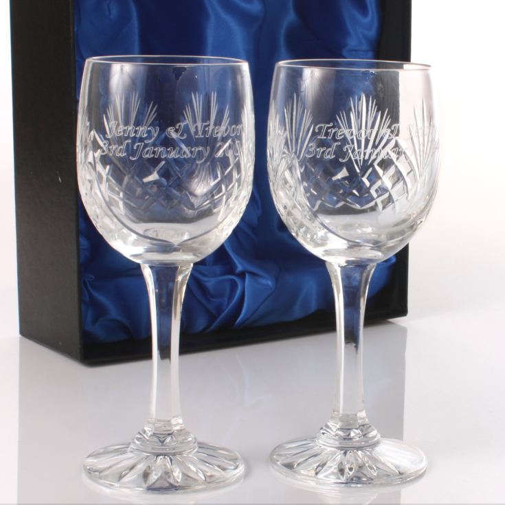 Engraved Cut Crystal Anniversary Wine Glasses product image