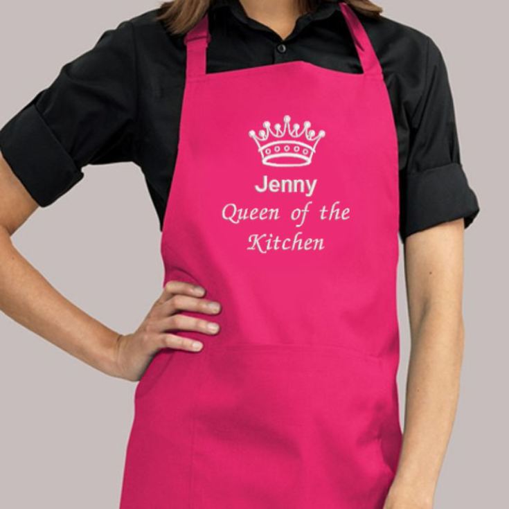 Personalised Embroidered Queen of the Kitchen Apron - Hot Pink product image