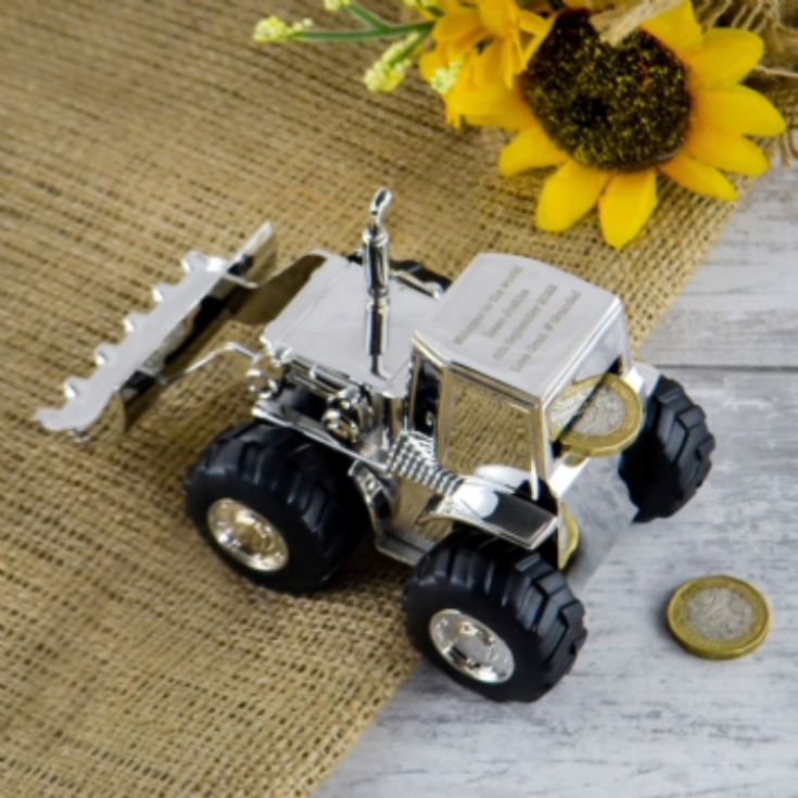 Silver Plated Personalised Tractor Money Box product image