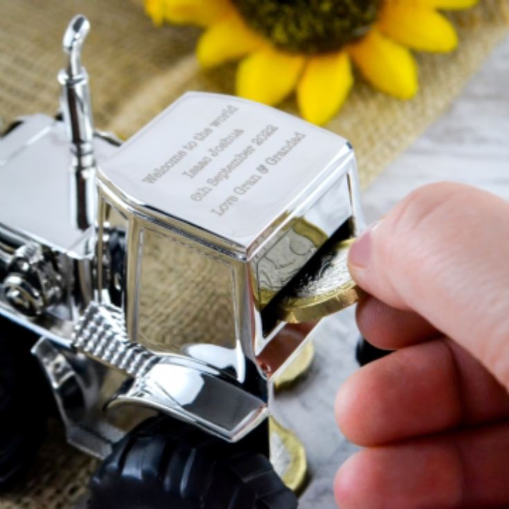 Silver Plated Personalised Tractor Money Box product image